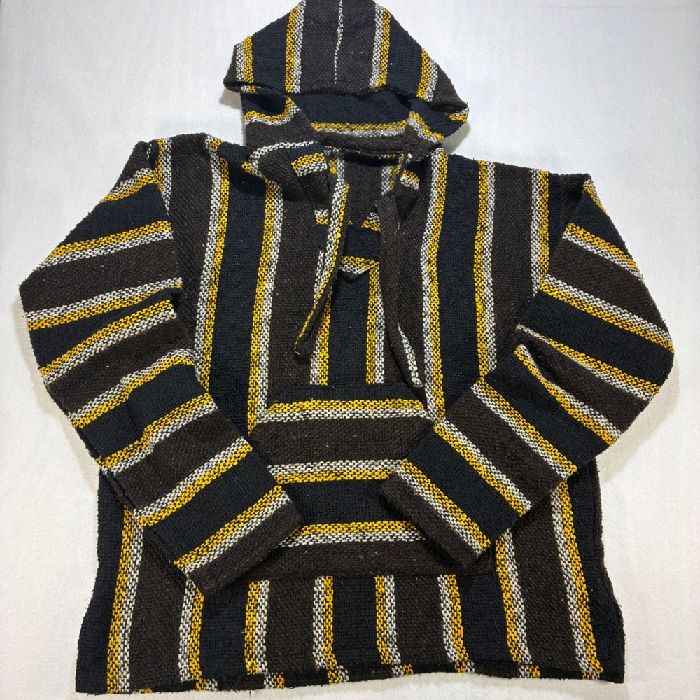 Earthbound Trading Co Baja Hoodie Mexican Blanket Pullover Mens Medium Brown